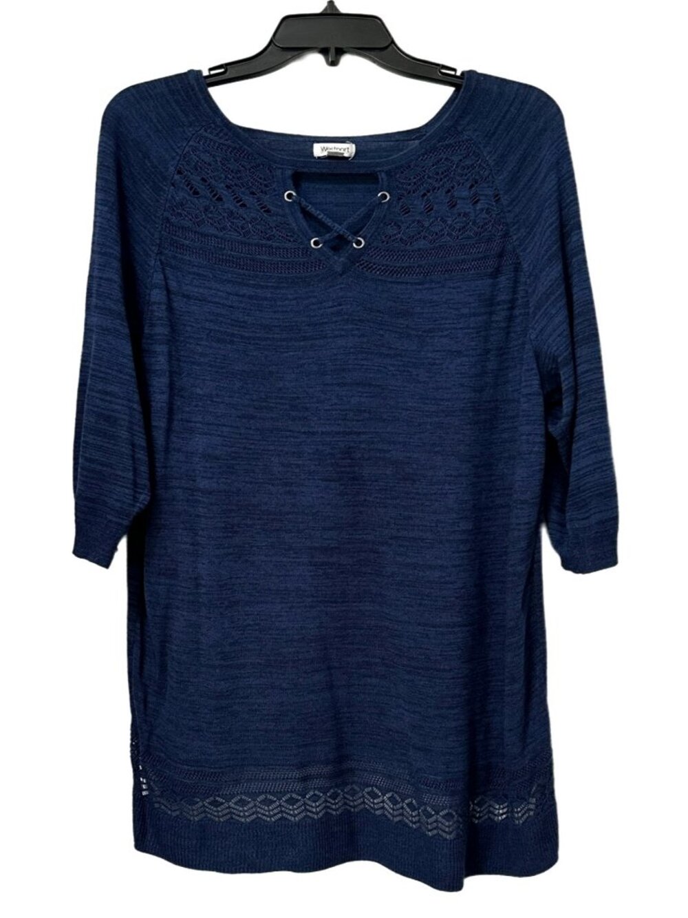 Dress Barn Westport Sweater Top 3/4 Sleeves Blue With Cut Out Lace Size 2X NWOT